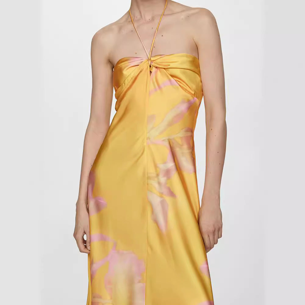 Damen Maxi-Kleid mit eleganter Drapierung und floralem Muster Drune