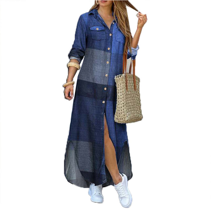Damen nan langes Hemdkleid mit floralem Muster und seitlichem Schlitz Drune