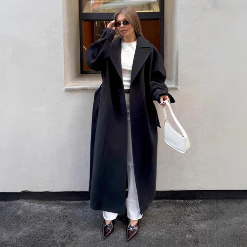 Damen Eleganter, taillierter Wollmantel mit Gürtel Drune