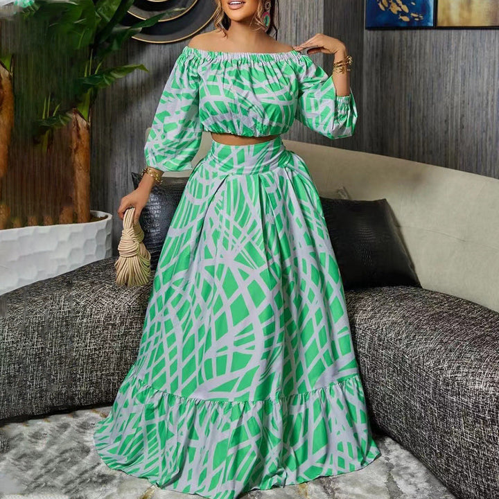 Damen Maxikleid mit überschnittenen Ärmeln und weitem Rock Drune
