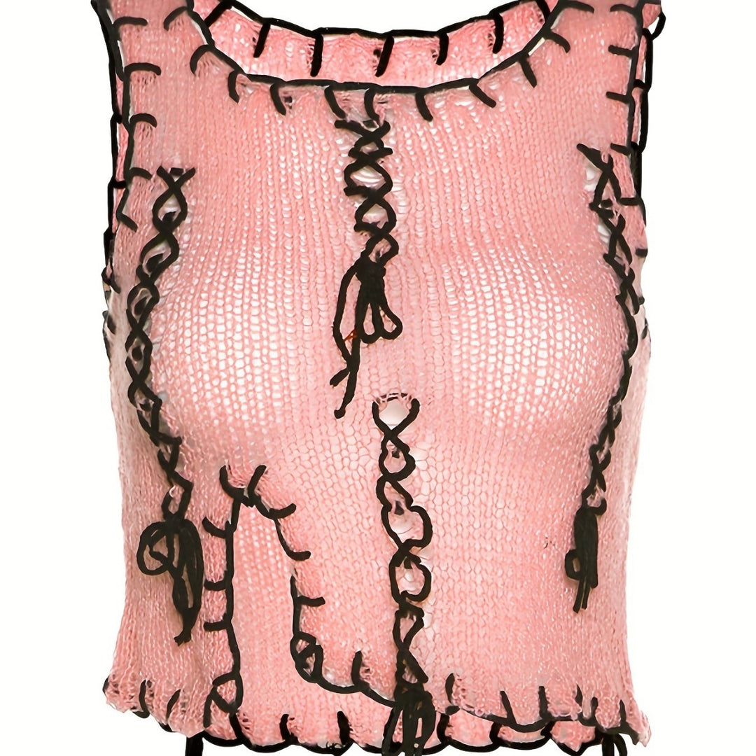 Damen luftiger Strickpulli mit dekorativen Nähten Drune