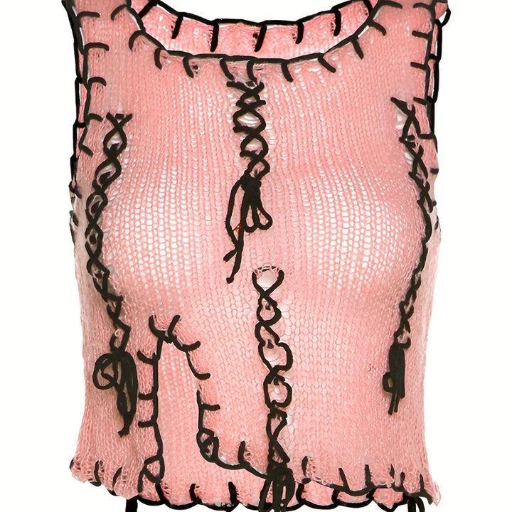 Damen luftiger Strickpulli mit dekorativen Nähten Drune