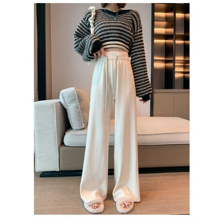 Damen Hochtaillierte Freizeithose mit weitem Schnitt und Rippstruktur Drune