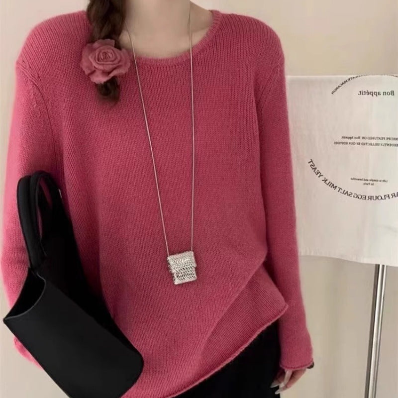 Damen Leichter Oversize-Feinstrickpullover mit Rundhals, dezentem Sheer-Effekt und gerundetem Saum Drune