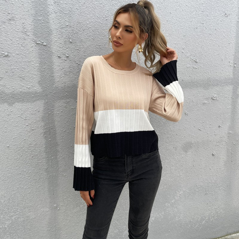 Damen Strickpullover mit Blockstreifen und Rippstruktur Drune