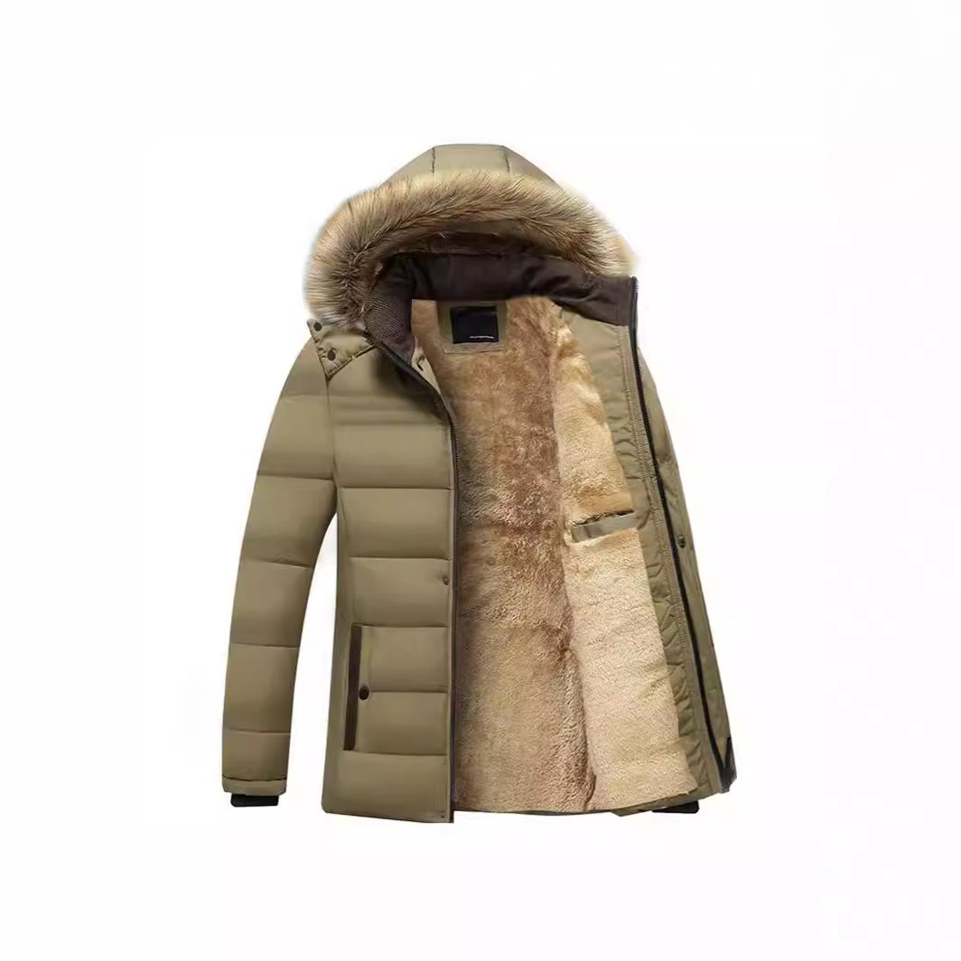 Herren Winterparka mit wärmendem Teddyfutter, abnehmbarer Kapuze und hoher Stehkragen Drune
