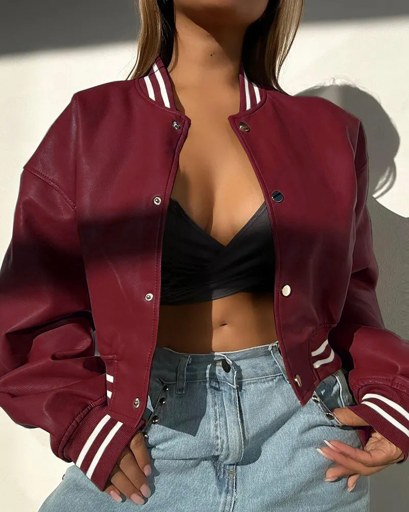 Damen Sportliche Collegejacke im modernen Design mit kontrastierenden Streifen Drune