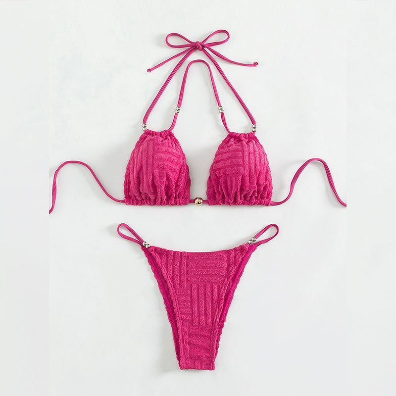 Damen Triangel-Bikini mit strukturiertem Obermaterial und goldenen Akzenten Drune