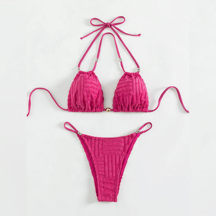 Damen Triangel-Bikini mit strukturiertem Obermaterial und goldenen Akzenten Drune