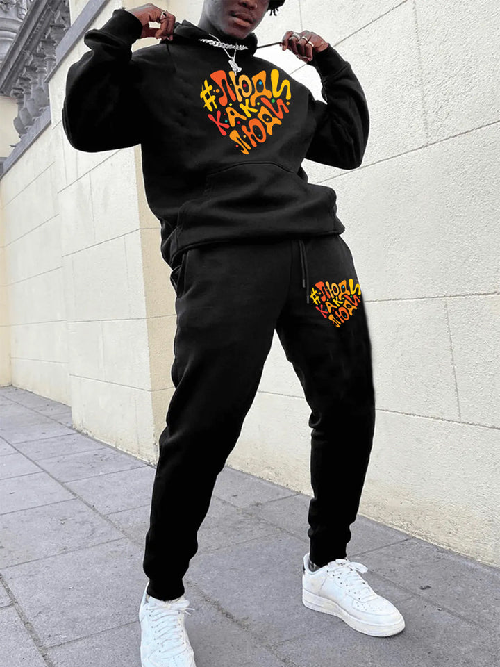 Herren Kapuzenpullover und Jogginghose Set mit auffälligem Herzmotiv Drune