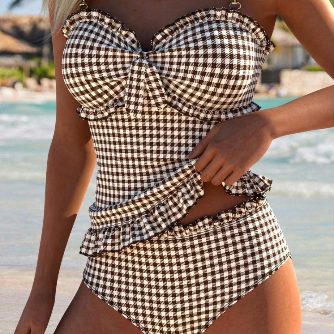 Damen Buntes Rüschenshirt-Tankini Drune