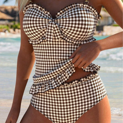 Damen Buntes Rüschenshirt-Tankini Drune