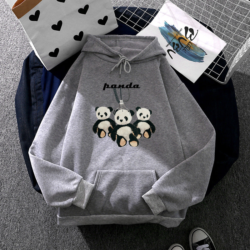 Damen nan oversized Kapuzenpullover mit Plüsch-Panda-Applikation und Kängurutasche Drune