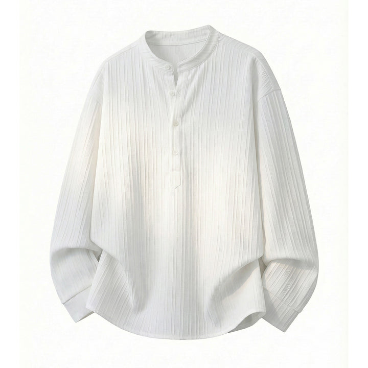 Unisex Leichtes Langarmshirt mit Stehkragen und Rippstruktur-Henley Drune