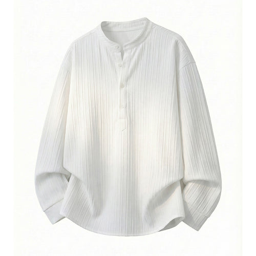 Unisex Leichtes Langarmshirt mit Stehkragen und Rippstruktur-Henley Drune