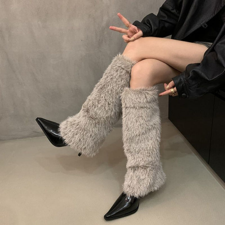 Damen Overknee‑Stiefelstulpen aus kuscheligem Kunstfell mit elastischem Schaft Drune