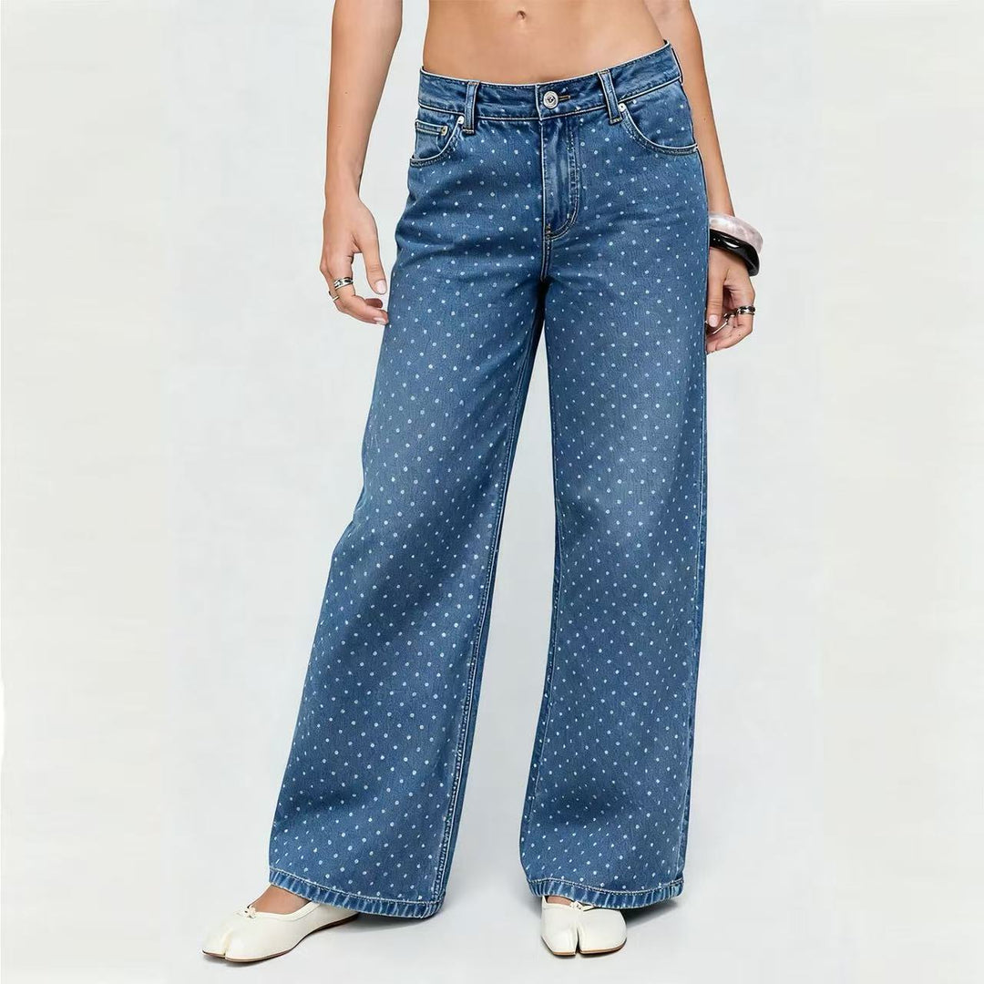 Damen weite Denim-Jeans mit Polka-Dots Drune