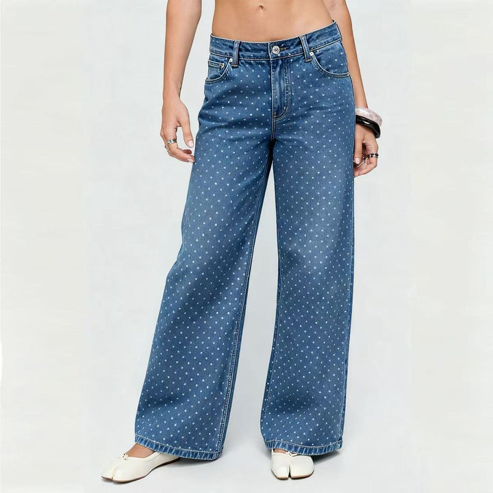 Damen weite Denim-Jeans mit Polka-Dots Drune