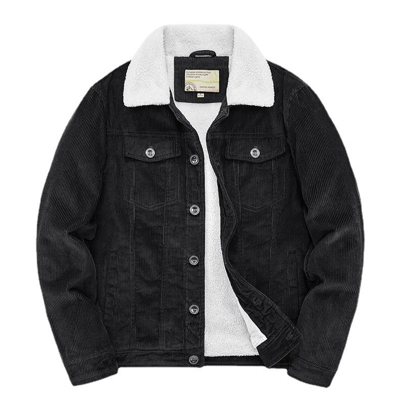 Herren Feincord-Truckerjacke mit komplettem Teddyfleecefutter und Hemdkragen Drune