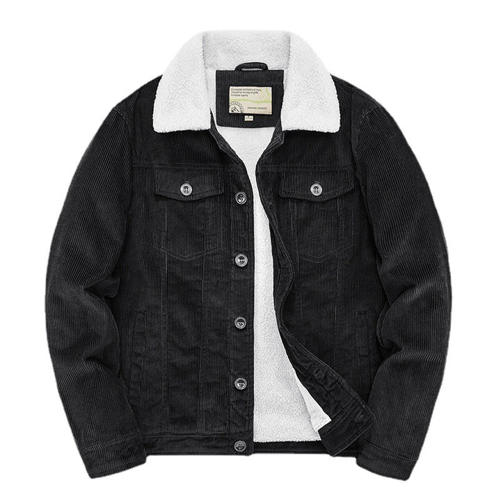 Herren Feincord-Truckerjacke mit komplettem Teddyfleecefutter und Hemdkragen Drune