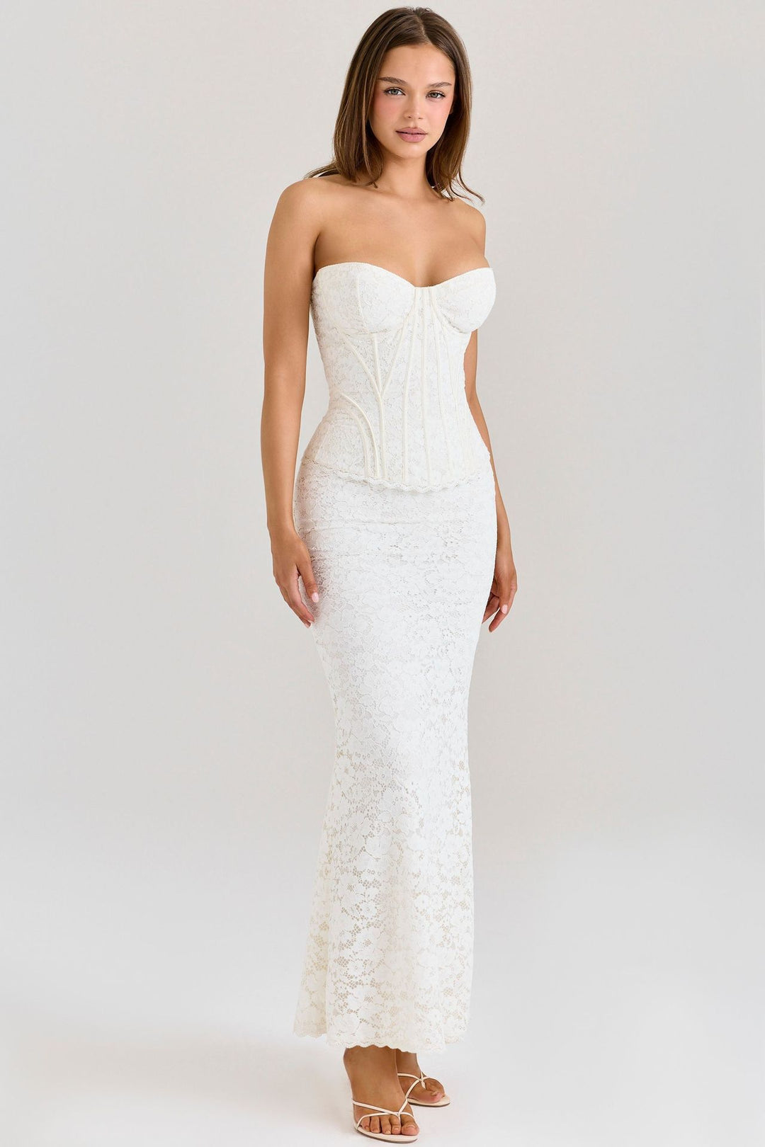 Damen nan zweiteiliges Spitzen-Corsagen-Set mit verstärktem Bustier und figurbetontem Mermaid-Rock Drune
