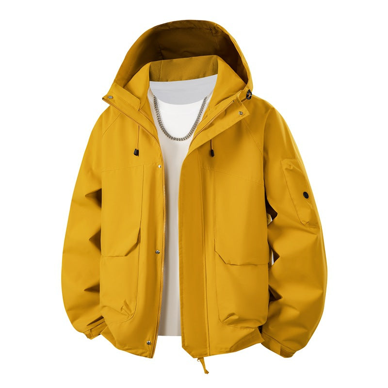 Herren wasserdichter Kapuzen-Outdoorblouson mit winddichter Membran, verstellbarem Saum und multifunktionalen Taschen Drune