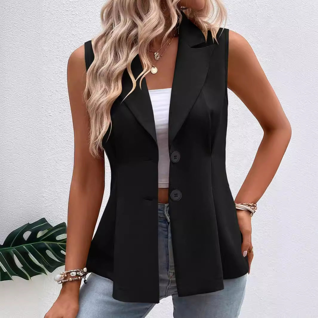 Damen ärmellose Blazerweste mit elegantem Schnitt und modischen Knopfdetails Drune