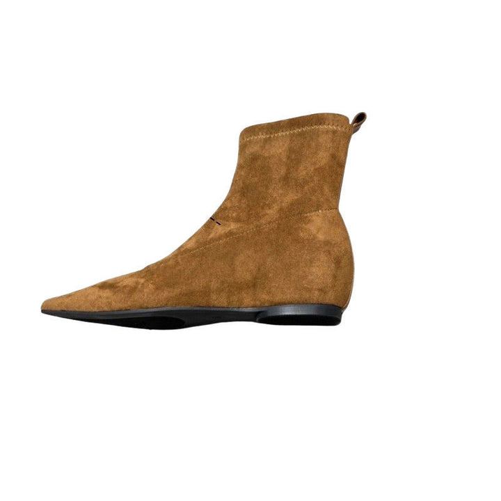 Damen spitz zulaufende Sock‑Stiefeletten aus Velourslederoptik mit engem Schaft Drune