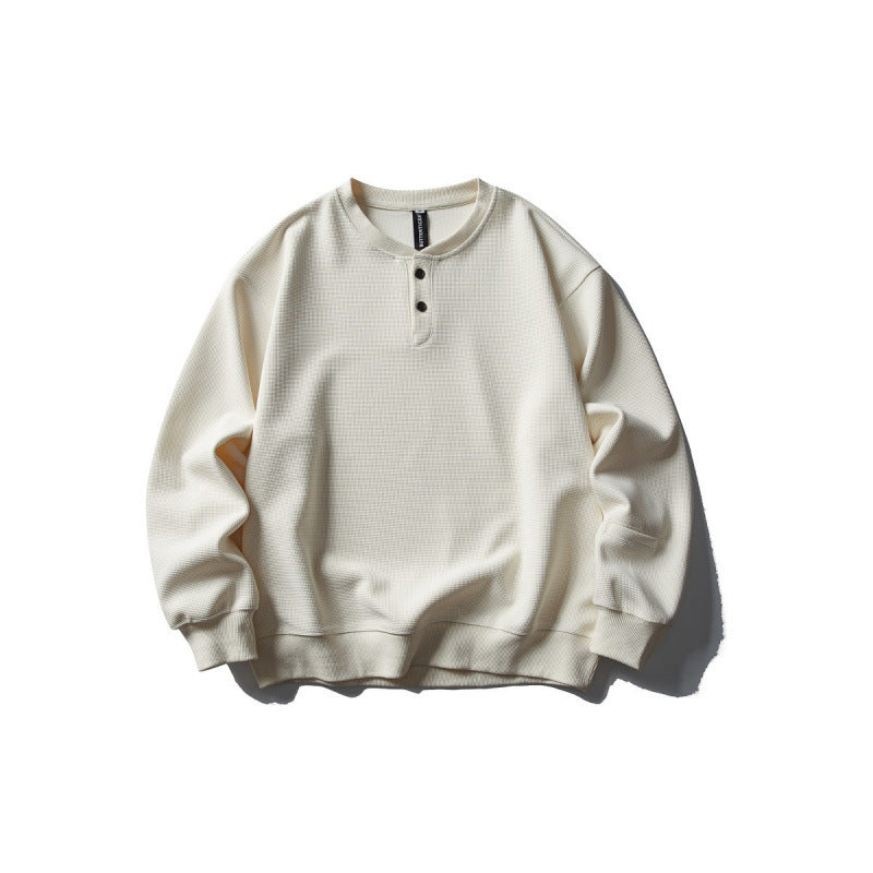 Unisex Waffelstrick-Henley-Sweatshirt im Oversize‑Cut mit Knopfleiste Drune