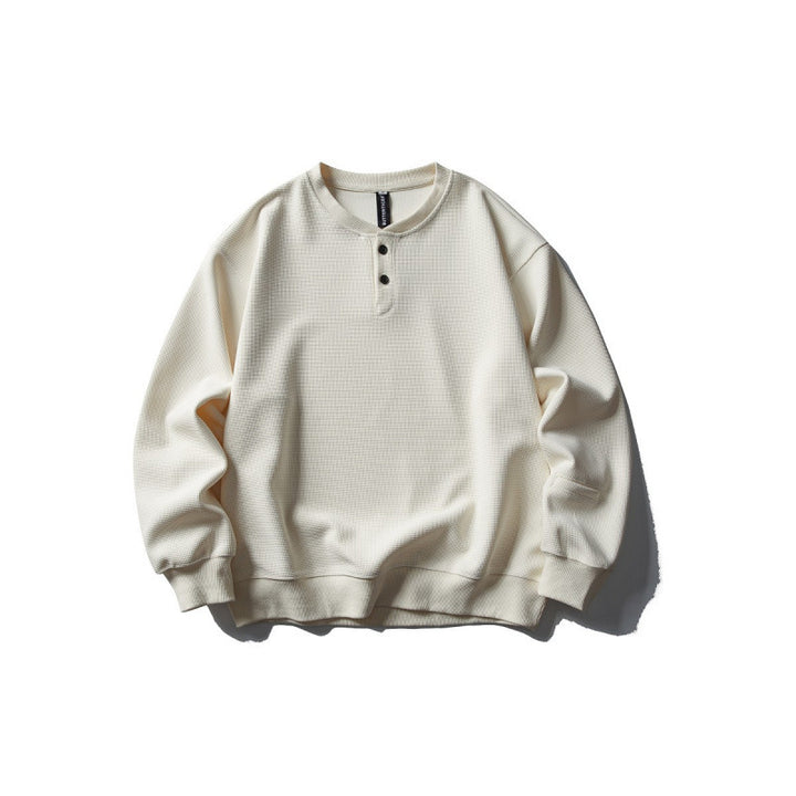 Unisex Waffelstrick-Henley-Sweatshirt im Oversize‑Cut mit Knopfleiste Drune