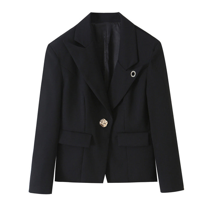 Damen Taillierter Kurzblazer mit asymmetrischem Schmuckknopf und Pattentaschen Drune