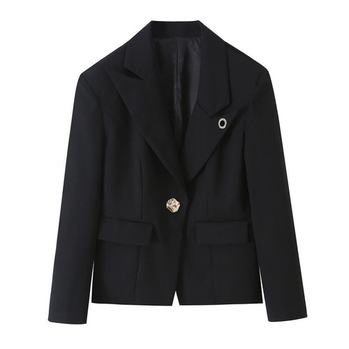 Damen Taillierter Kurzblazer mit asymmetrischem Schmuckknopf und Pattentaschen Drune