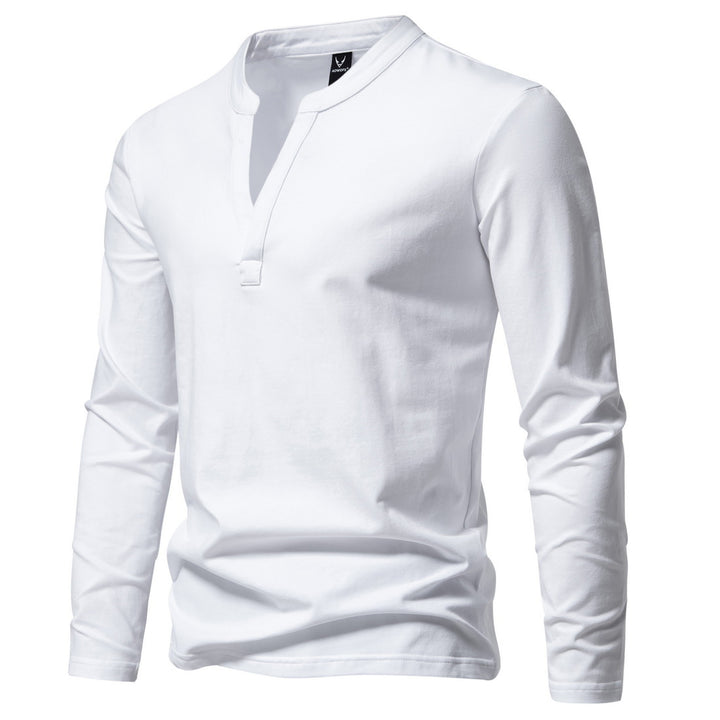 Herren nan langärmeliges Henleyshirt mit Stehkragen, tiefer V-Öffnung und schmaler Passform Drune