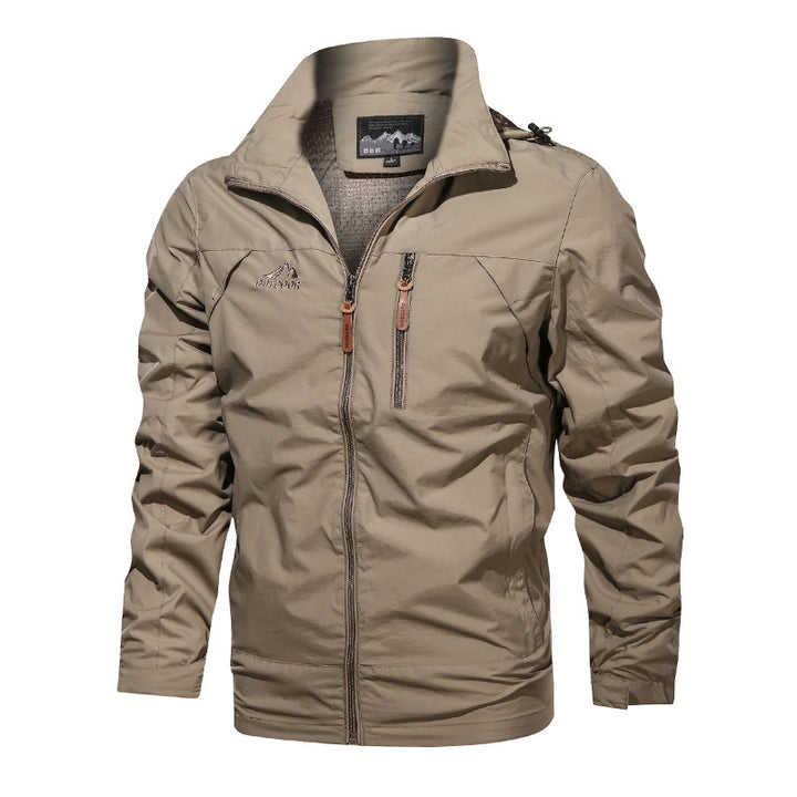 Herren  leichte wasserabweisende Softshell Outdoorjacke mit Kapuze Brusttasche Drune