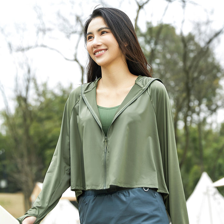 Damen Leichte Kapuzenjacke mit UV-Schutz, atmungsaktivem Stoff und kürzerem Saum Drune