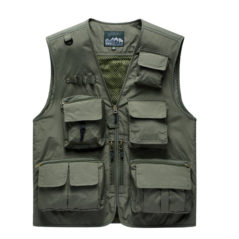 Herren Outdoor-Mehrfachtaschenweste im Anglerstil mit luftiger Mesh‑Rückenpartie und Schnellzugriffstaschen Drune
