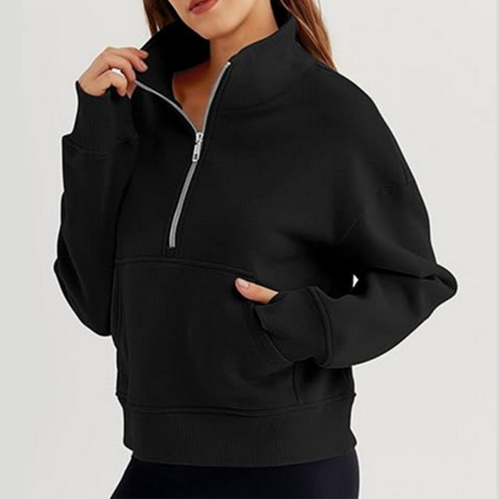 Damen lässiger Pullover mit hohem Kragen und kurzer Reißverschluss Drune