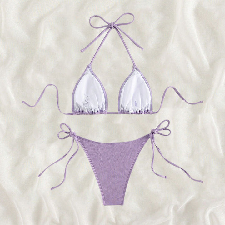 Damen Triangel-Bikini mit verstellbaren Bindebändern und seitlichen Schleifen Drune