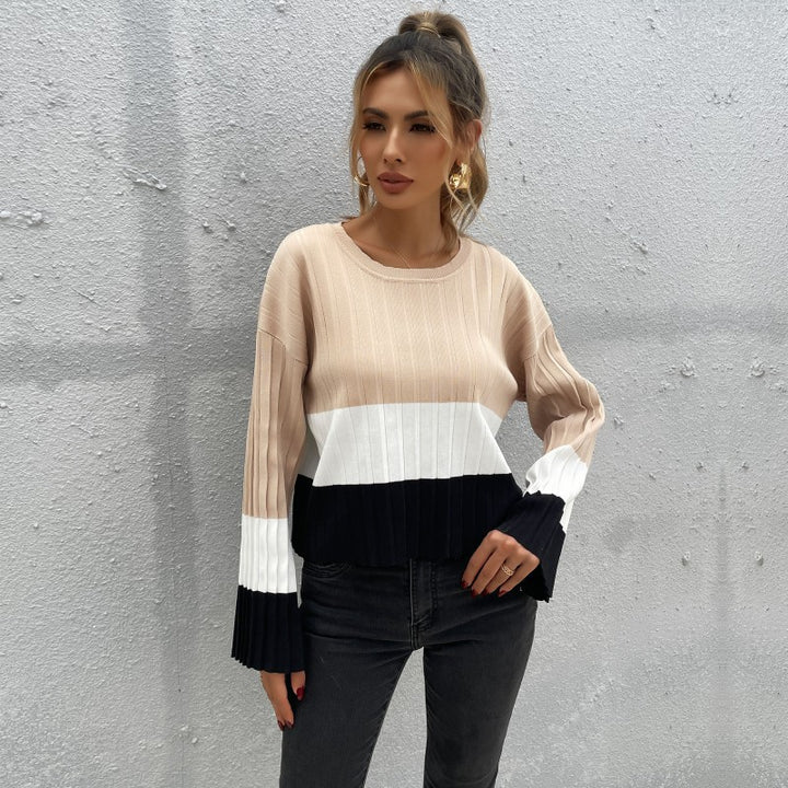 Damen Strickpullover mit Blockstreifen und Rippstruktur Drune