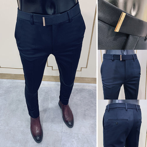 Herren nan schmale elegante Anzughose mit dezenter Goldschließe und Bügelfalte Drune