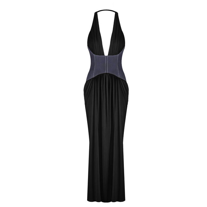 Damen Elegantes Maxi-Kleid mit tiefem V-Ausschnitt und figurformendem Oberteil Drune