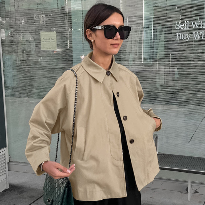 Damen modische Arbeitsjacke mit breitem Kragen und praktischen Taschen Drune