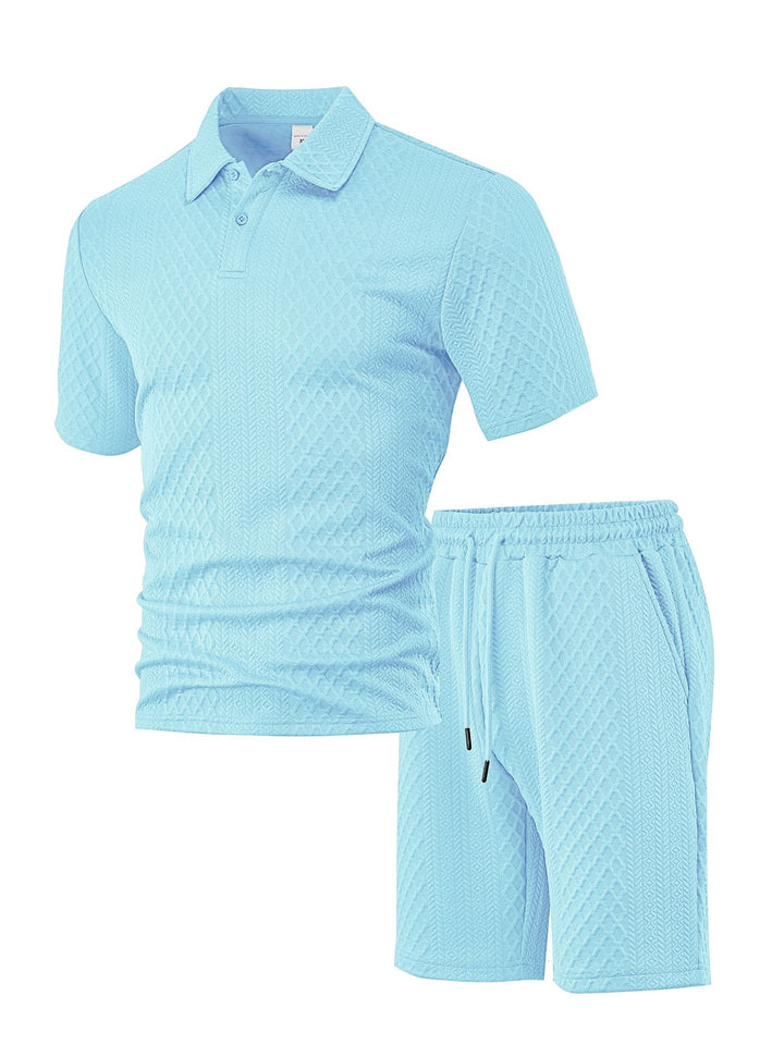 Herren nan strukturiertes Poloshirt- und Bermudashorts-Set aus gesteppter Baumwollmischung Drune