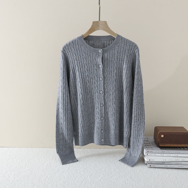 Damen Feiner Zopfmuster-Cardigan mit Rundhals und durchgehender Knopfleiste Drune