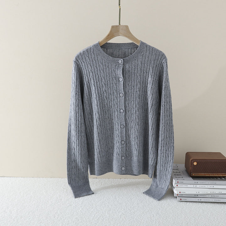 Damen Feiner Zopfmuster-Cardigan mit Rundhals und durchgehender Knopfleiste Drune