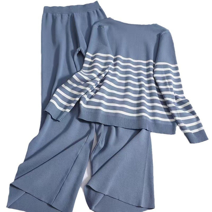 Damen gemütliches Strick-Loungewear-Set mit Streifenmuster Drune