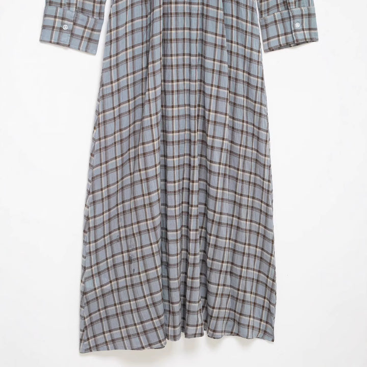 Damen Langes kariertes Hemdkleid mit durchgehender Knopfleiste und A‑Linien‑Silhouette Drune