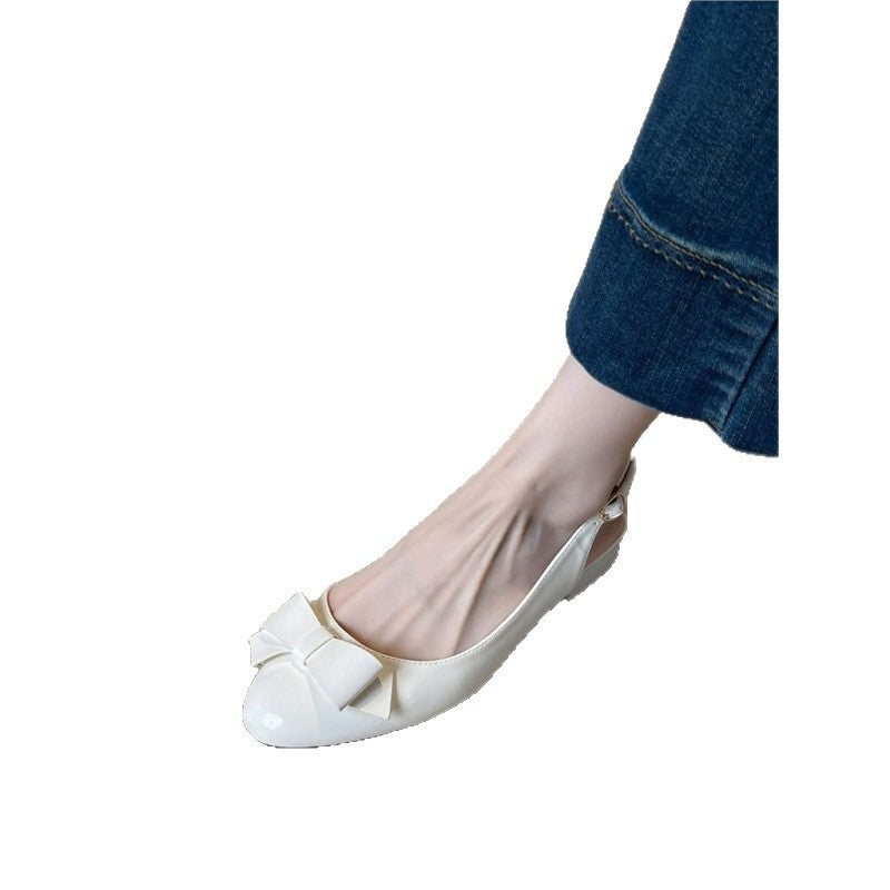 Damen Runde-Zehen Slingback-Ballerinas mit Lackfinish und Schleifen-Detail Drune