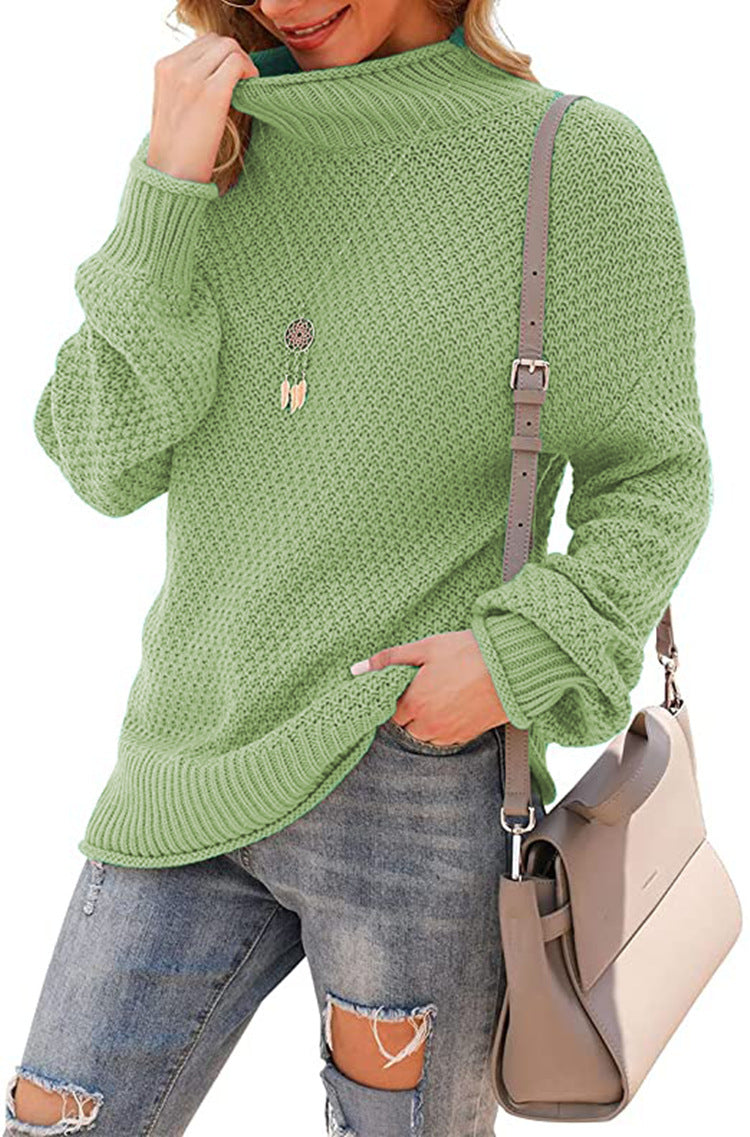 Damen Grobstrickpullover mit hohem Kragen und modischer Struktur Drune