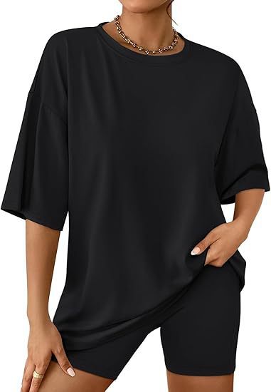 Damen Relaxed Fit Oversized T-Shirt und Biker-Shorts-Set Drune